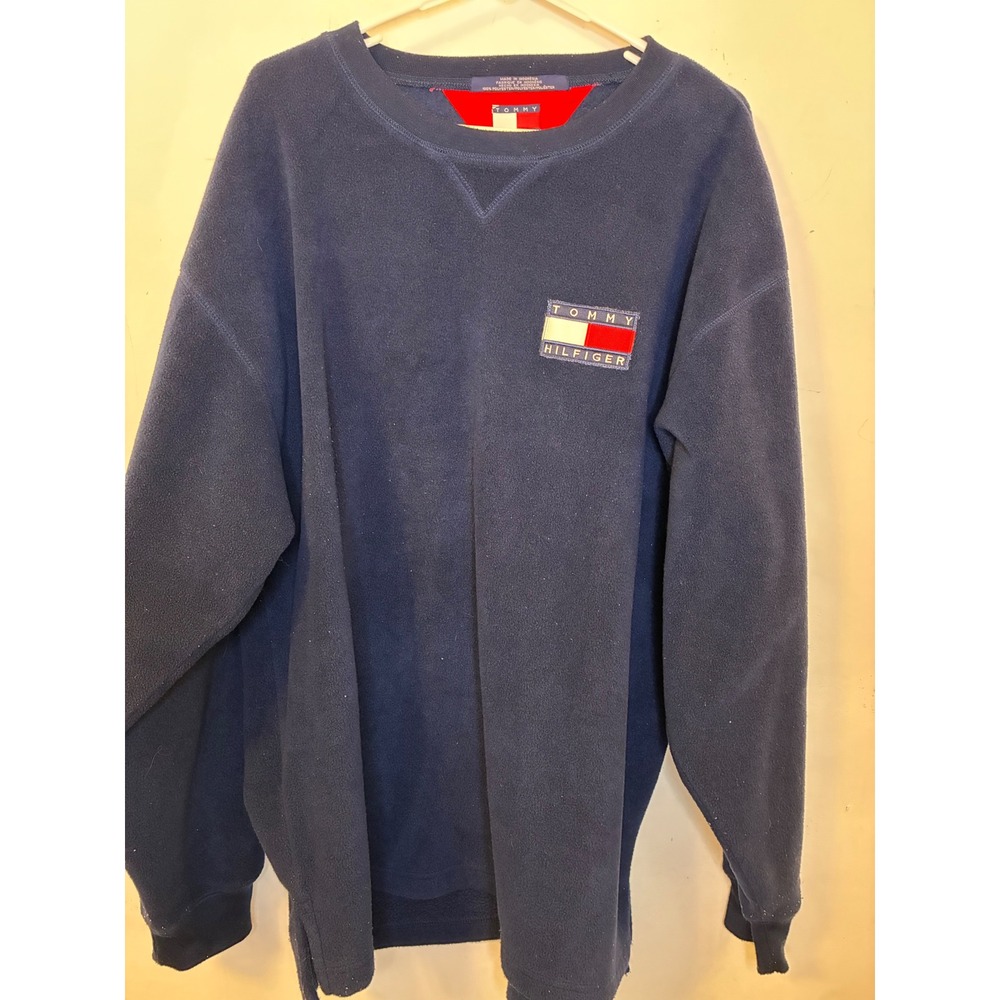 Tommy Hilfiger Mens Vintage Fleece Crewneck Sweatshirt Navy Blue Logo